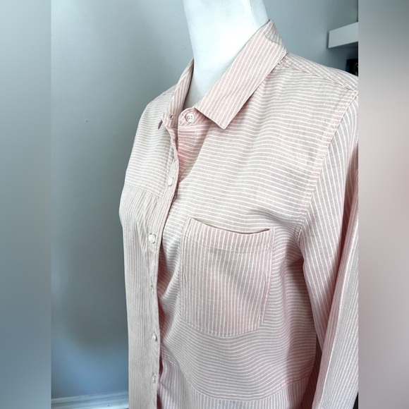 Barbour Beachfront Pink Stripe Button Front Linen & Cotton Shirt size 8 - Picture 4 of 14
